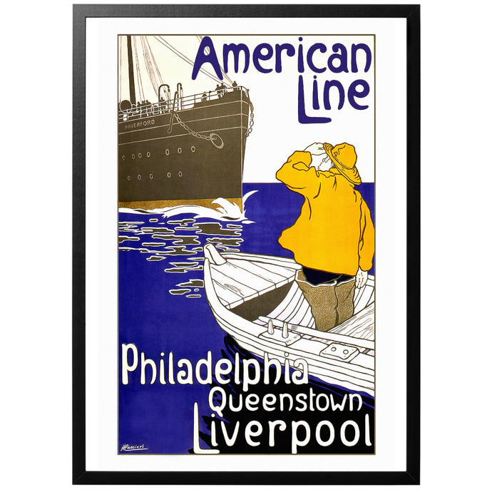American Line vintage travelposter with frame
