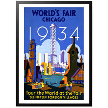 Load image into Gallery viewer, World&#39;s Fair Chicago 1934 vintage travel poster with frame
