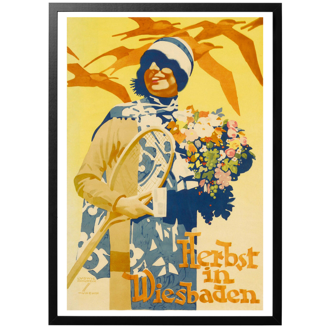 Autumn in Wiesbaden vintage poster with frame