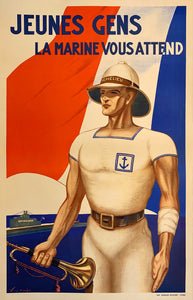 Young People, The Navy Is Waiting For You vintage french poster without frame