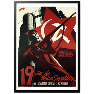 19 Years of the Soviet Union vintage propaganda poster with frame