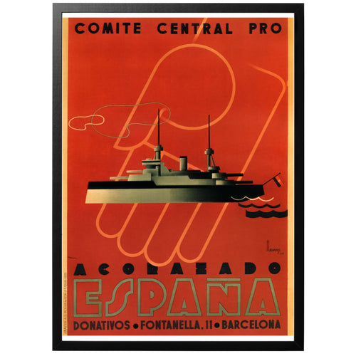 Battleship Spain vintage poster with frame