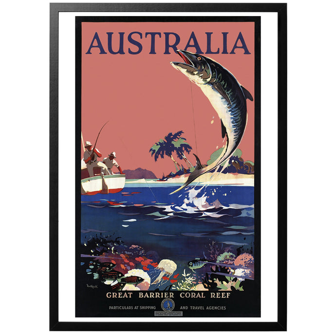 Australia vintage travel poster with frame