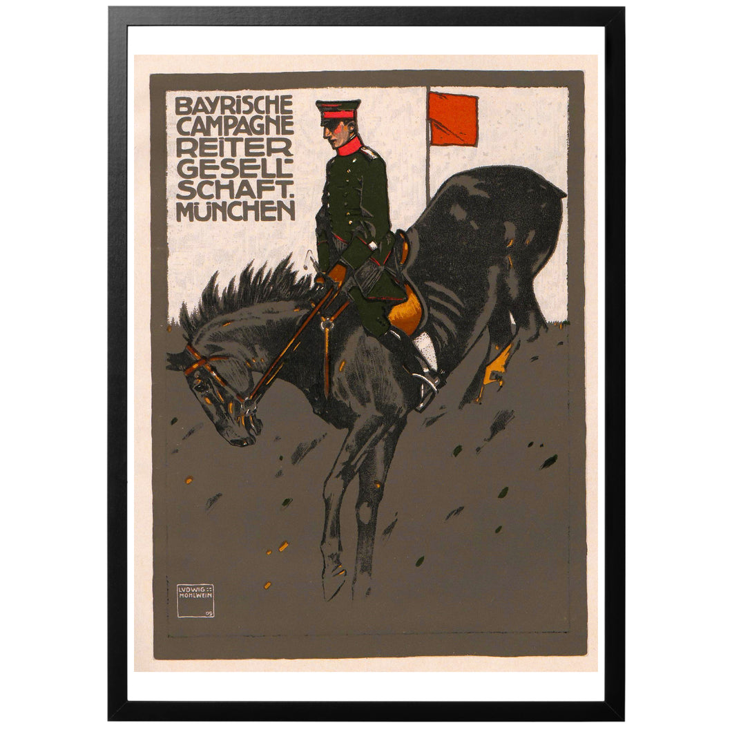 Bavarian Campaign Equestrian Company Munchen Vintage poster with frame