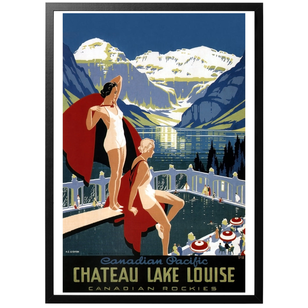 Chateau Lake Louise vintage canadian travel poster with frame