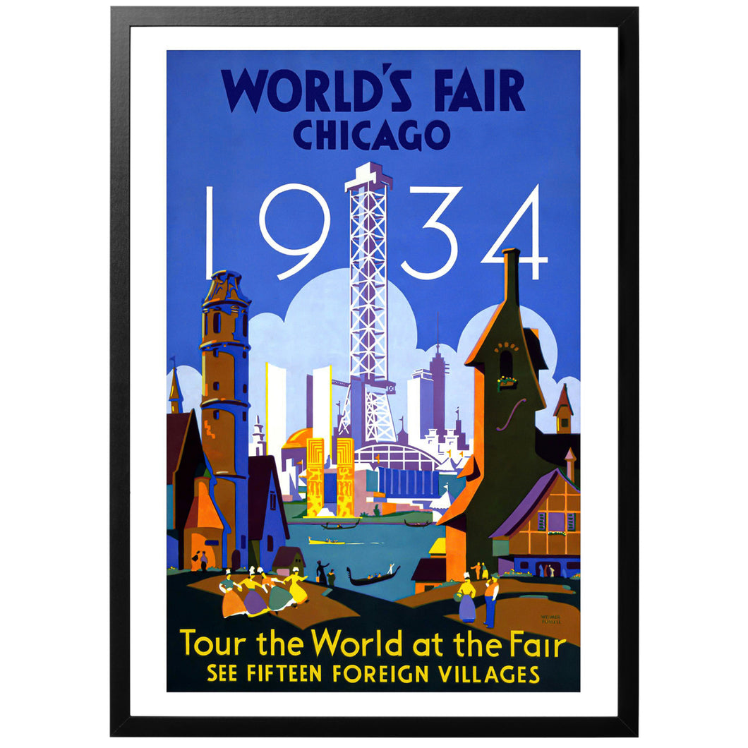 World's Fair Chicago 1934 vintage travel poster with frame