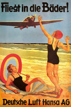 Load image into Gallery viewer, Fly to the baths vintage aviation poster without frame
