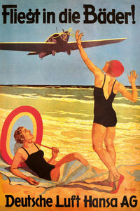 Fly to the baths vintage aviation poster without frame