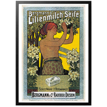Load image into Gallery viewer, Bergmann&#39;s lily milk soap vintage soap poster with frame
