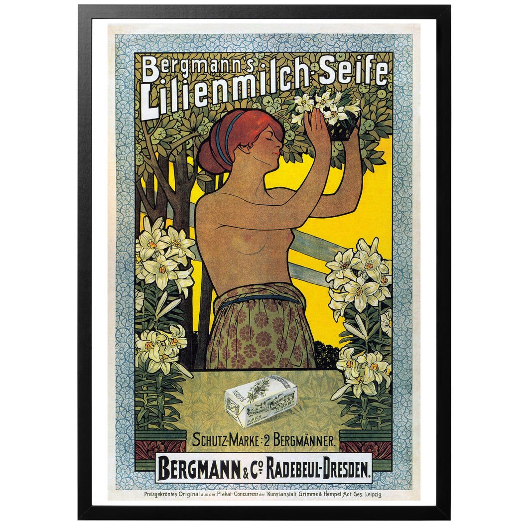 Bergmann's lily milk soap vintage soap poster with frame