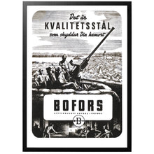 Load image into Gallery viewer, A very rare advertisement(!) for the Swedish weapons producer Bofors, showing of their famous 40 mm automatic anti-air gun. 
