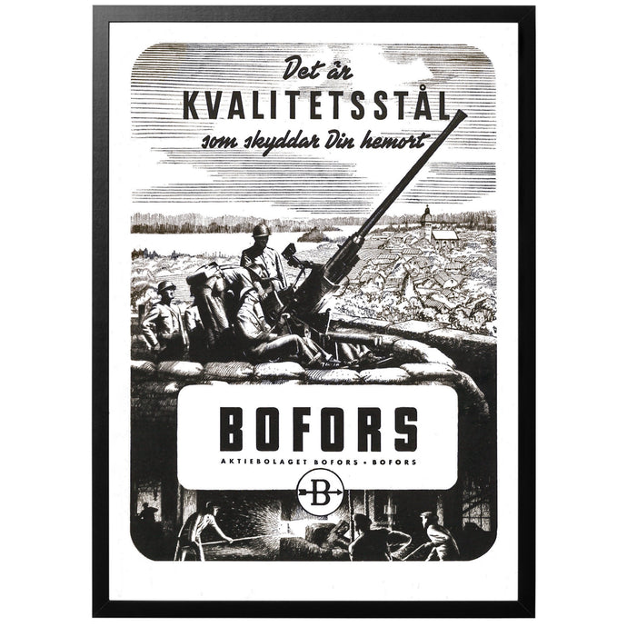 A very rare advertisement(!) for the Swedish weapons producer Bofors, showing of their famous 40 mm automatic anti-air gun. 