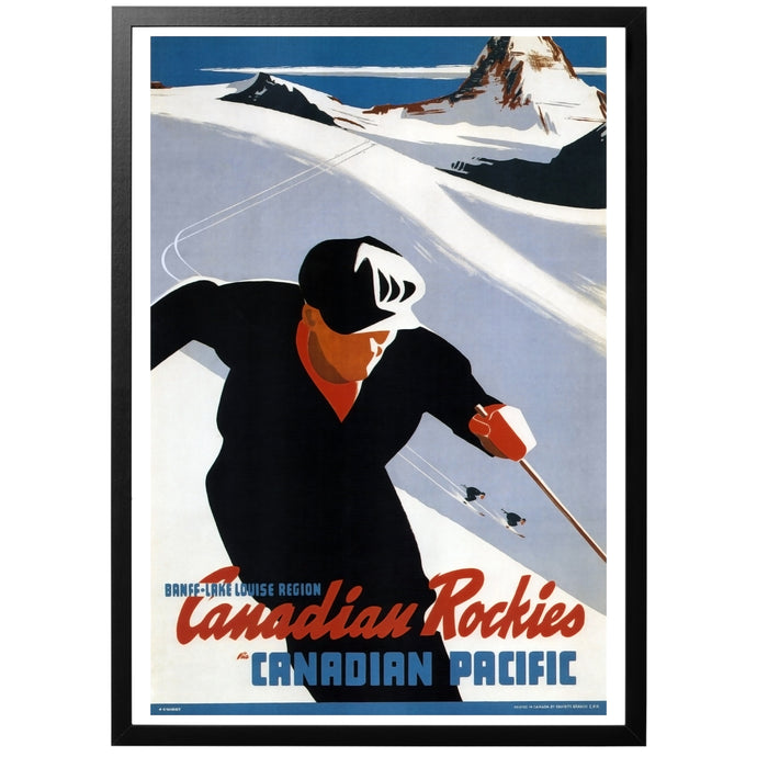 Canadian Rockies vintage travel poster with frame