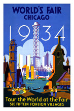 Load image into Gallery viewer, World&#39;s Fair Chicago 1934 vintage travel poster without frame
