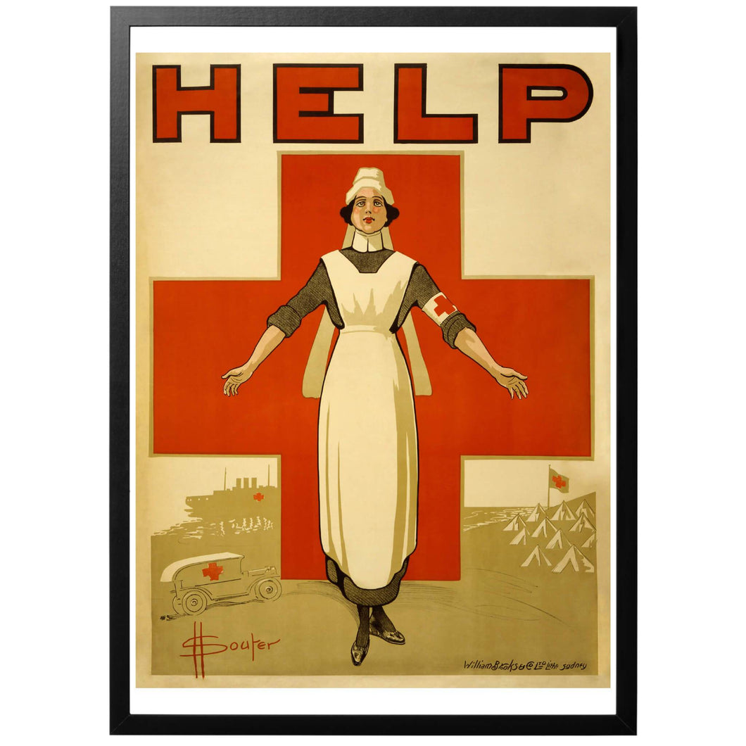 HELP - Red Cross Nurse Poster - World War Era