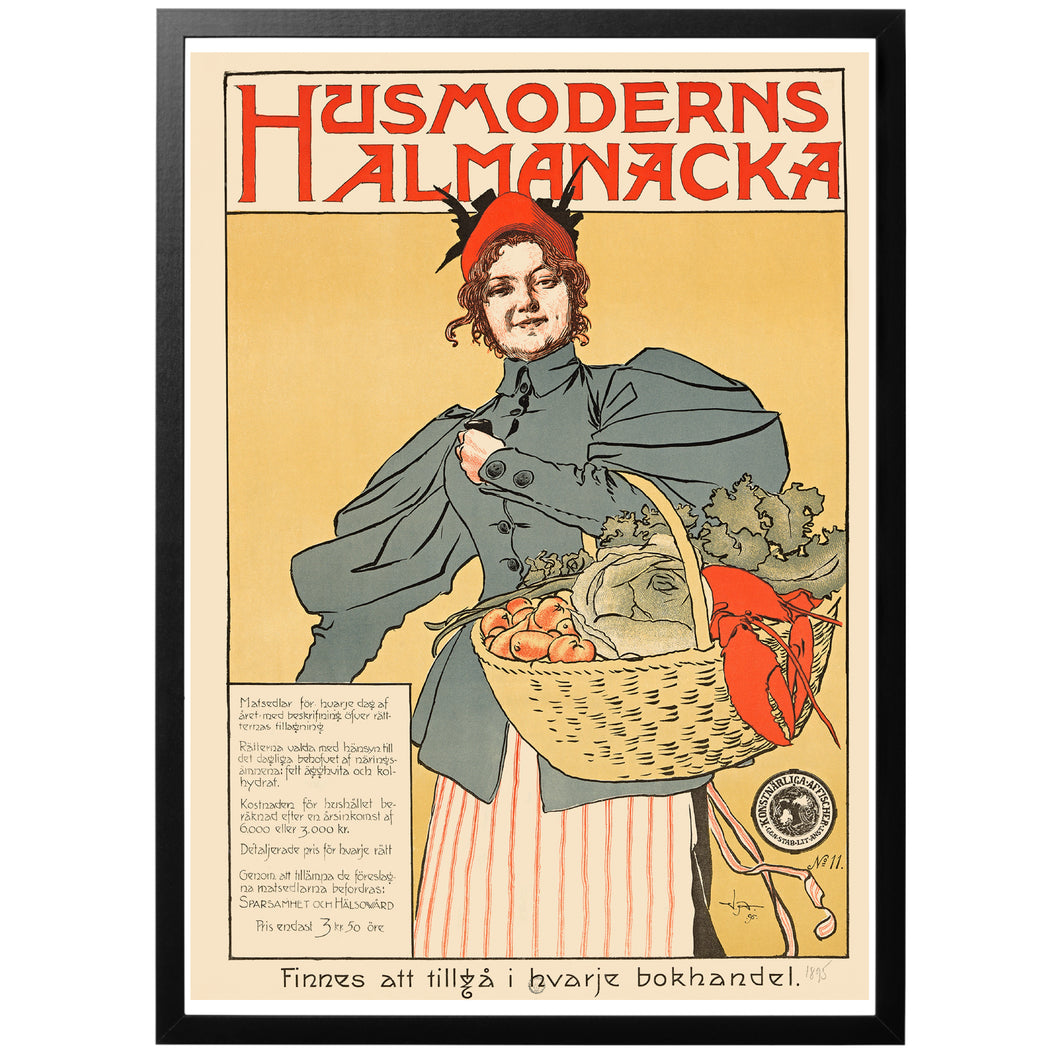 The Housewife's Almanac vintage poster with frame
