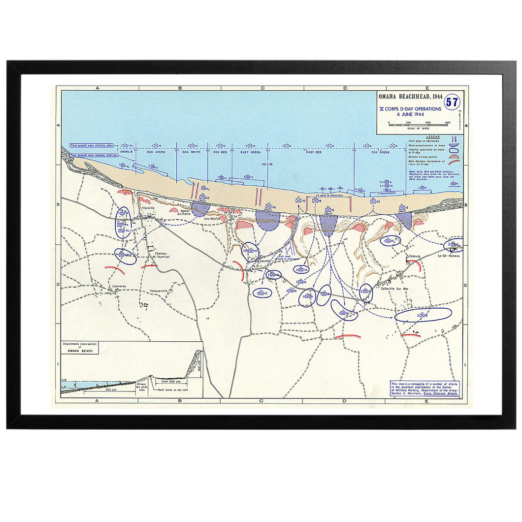 Omaha beachhead War Map Poster - World War Era
