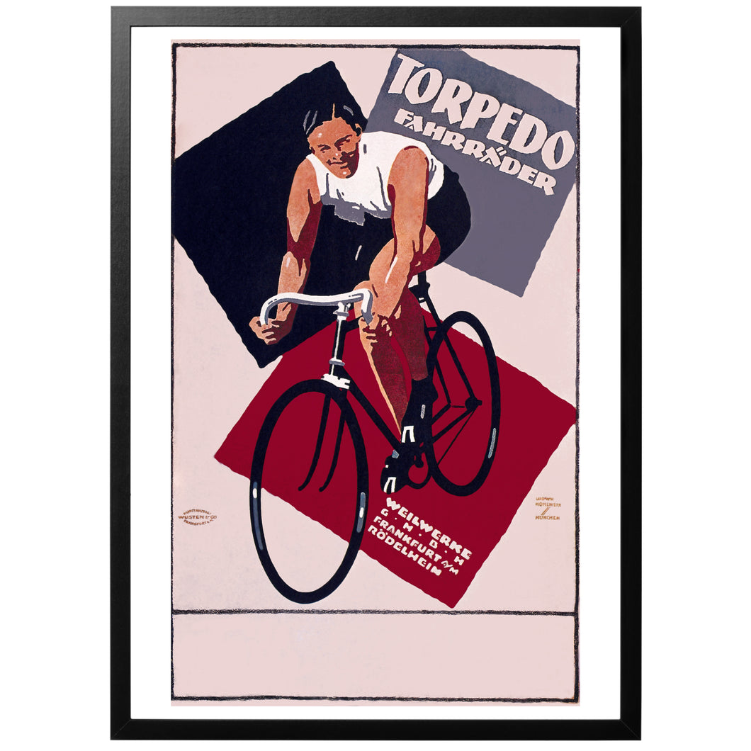 Torpedo bicycles vintage german poster with frame