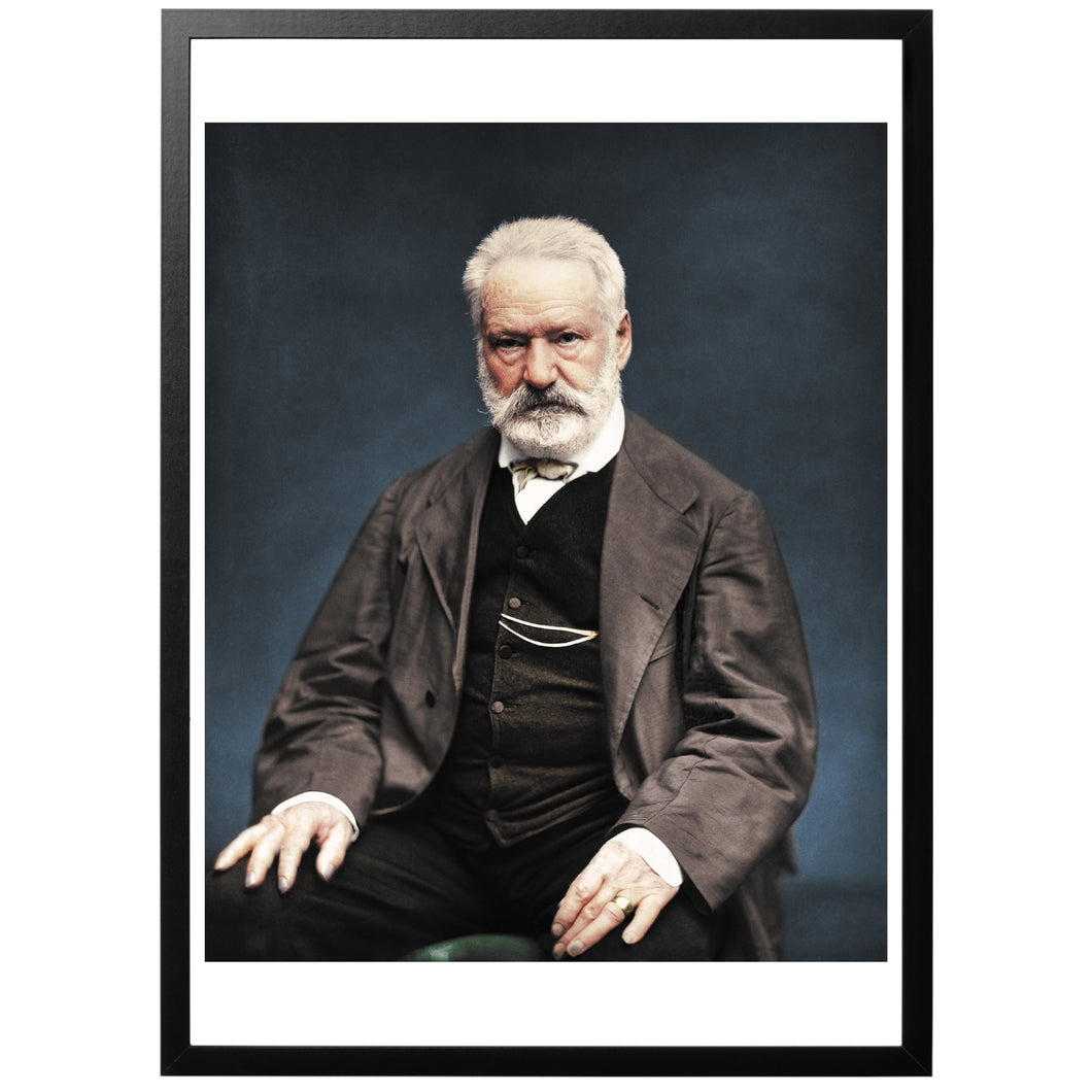 Colourized vintage photography of Victor Hugo with frame